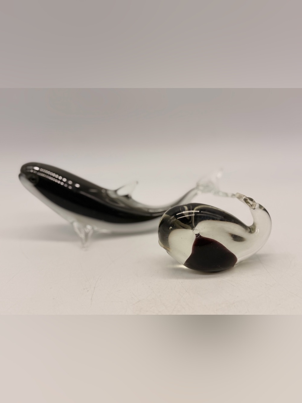 set Of 2 Hand Blown Glass Art Whales Paper Weight